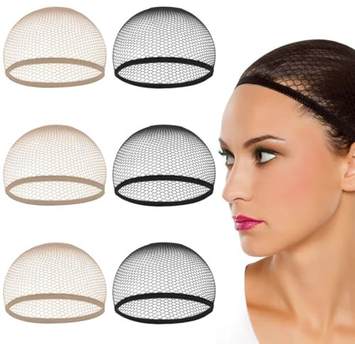 6 Pezzi Retina per Capelli Calotte Parrucche Cappuccio Parrucca Retina per Parrucca Tappi Parrucca Calotte per Parrucche di Nylon per Parrucche per Uomo e Donna(Nero Beige)