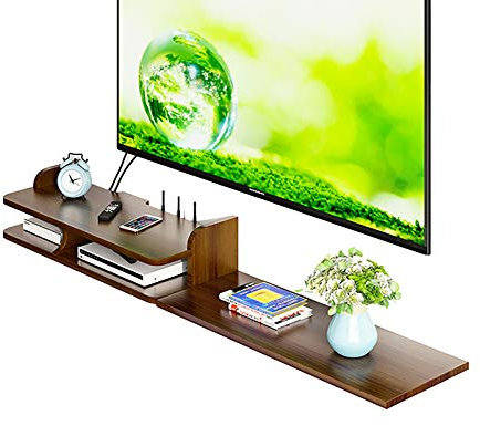 LFONDIGE Mobile TV, Mobiletto Basso per TV, Mensole sospese, Consolle TV sospesa di Lusso, Mensola da Parete per TV in Legno massello di Noce, Consolle multimediale a Parete, Libreria con Contenitore