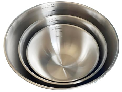 Sprigold 3-teiliges Salatschüssel-Set aus 304 Edelstahl, 24,18 ml, 1,2 l und 2,5 l, lebensmittelecht, multifunktional zum Mischen, Kneten, spülmaschinenfest (3, 700 ml/698.5 g; 1200 ml/1,2 g; 2500 ml