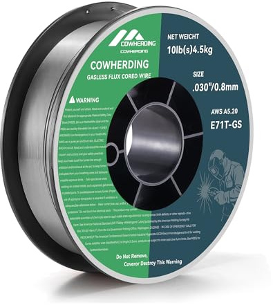 Flux Core Gasless MIG Wire, 0.030 Diameter E71T-GS Mild Carbon Steel 10-Pound (4.5kg) Low Splatter Flux Core Welding Wire, Strong ABS Plastic Spool Welding Wire, Less Splatter, Welds Cleaner