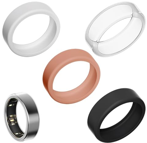 Nangilo 4Pcs Wedding Ring Protector, Silicone Ring Protector, Rings Protector Gym,Fall and Scratch（M, Black, White, Transparent, Rose Gold）