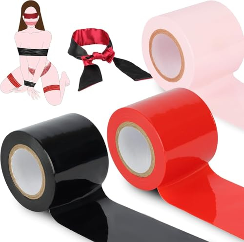 Set di 4 nastri bondage con maschera per gli occhi in raso: nastro sessuale elettrostatico senza colla (3x16 m) – Corda BDSM per giochi bondage intensi