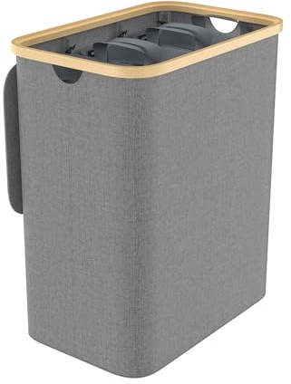 LILIIN 140L Wäschekorb mit Deckel Wäschesammler 3 Fächer Wäschesack Schmal Faltbare Wäschesortierer, Wäscheboxen Wäschetonnemit Griffen Laundry Baskets für Waschküche, Schlafzimmer, Grau