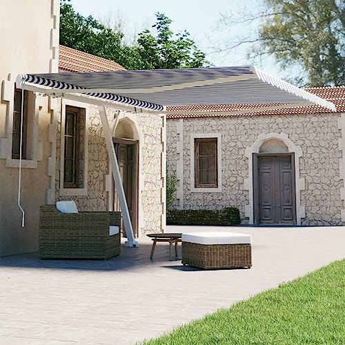 QJBSAVVA Standmarkise 450x300 cm Blau Weiß Freistehende Markise mit 360 Grad Drehfunktion UV Schutz und Wasserdicht für Terrasse Balkon Garten