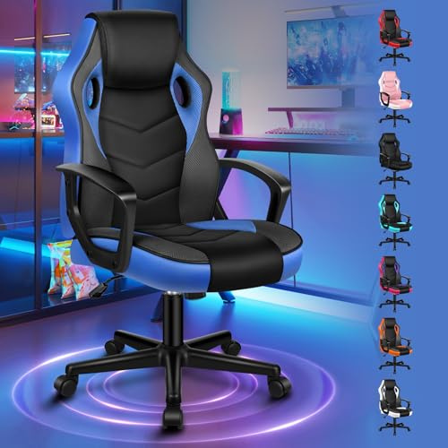 ALFORDSON Gaming Stuhl Gamer Sessel Bürostuhl PC Rennstuhl Wippfunktion, Schreibtischstuhl, Ergonomisch Rückenlehne Drehsessel höhenverstellbar, Computerstuhl bis 150 kg, PU-Leder Stoff,Blau
