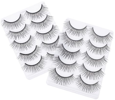 TOYZFRIENDY 10 Pairs Handmade Multi-layer Artificial Eyelashes Reusable Soft Strip Lashes Natural Look Transparent Band for Comfortable Volume Eye Enhancement