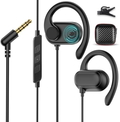 Open Ear Headphone 3.5mm Earbuds for Chormebook Laptop Computer,Over On Ear | Buds for Samsung A15 for Moto G Stylus,3.5 Jack PC Headset with Mic Adjustable Hook,Travel Airplane School Kid Wired Earphone