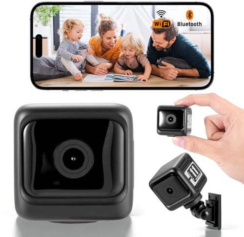 Mini Kamera, 1080 HD WLAN Überwachungskamera, 8 Stunden Lange Standby, Überwachungskamera Innen für Live Übertragung Handy APP, Fernsteuerung, Nachtsicht, Bewegungserkennung, App Benachrichtigung