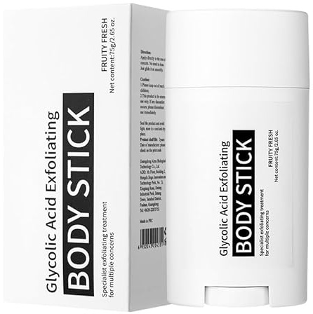 Glycolsäure Exfoliating Body Stick - AHA Körperpeeling Stick für Glatte Haut - Fruchtsäurepeeling gegen Raue Stellen & Erdbeerbeine - Feuchtigkeitsspendendes Body Scrub für Damen & Herren - 75g