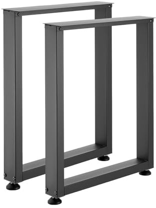VEVOR Pieds de Table Rectangulaires 750x600 mm Lot de 2 Pieds de Bureau en Acier au Carbone, Charge Max. 1000 kg pour Table à Manger, Bureau, Établi, Plan de Travail et Table de Bar, avec Patins, Noir