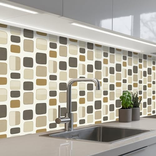 KitchenYeah© Credence Cuisine 60x300 cm Adhesif Protection Mur Plaque De Cuisson Plastique Rigide Revetement Murale À Coller Blocs - Vintage - Gris