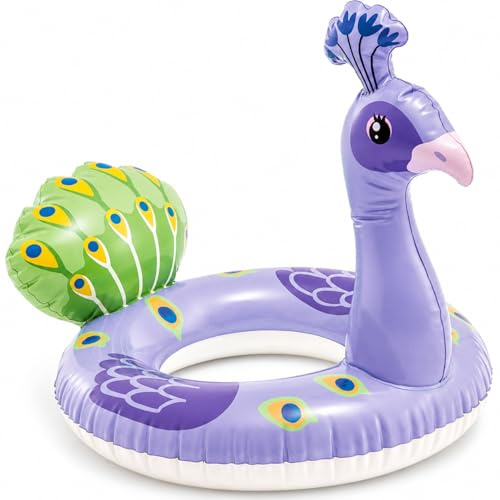 AURALIN Salvagente gonfiabile a forma di pavone, design con uccelli, poltrona ad acqua di alta qualità, per vacanze estive in spiaggia e feste in piscina, compatta e robusta, 58 cm