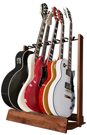 String Swing Guitar Stand, Multi Guitar Rack for Acoustic, Electric, Bass Guitars, Hand Welded Steel & Black Walnut Hardwood, Padded Guitar Holders, Guitar Stands Floor - USA Made
