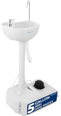 SereneLife Portable Camping Sink with 19L (5+ Gallon) Water Tank, Hands-Free Foot Pump, Soap Dispenser & Towel Holder, Compact Design with Carry Handle – Perfect for Camping, Worksites, Outdoors