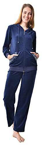 RAIKOU Donna Tuta in Velluto di Ciniglia, Tuta da Casa e Tempo Libero, Felpa con Cerniera a Manica Lunga, Yoga Joggers Sportiva (40-42, Blu Notte)