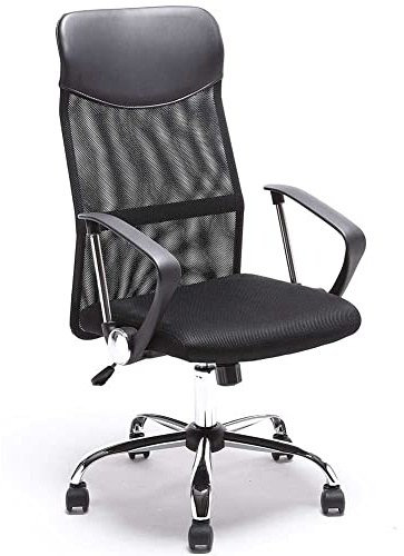 BAKAJI Bürostuhl, ergonomischer Schreibtischstuhl, Drehstuhl, gepolsterter Sitz, höhenverstellbar und neigbar, bis 120 kg belastbar, schwarz