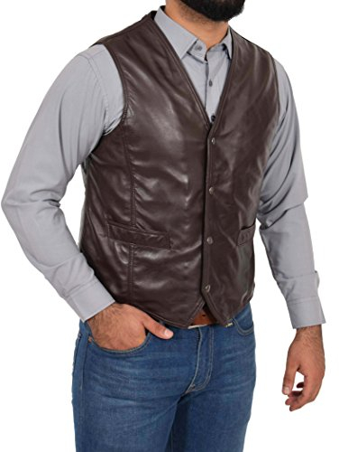 House of Leather Herren Echtleder Weste Traditionelle Art Klassische Gilet Petrelli Braun (XL)