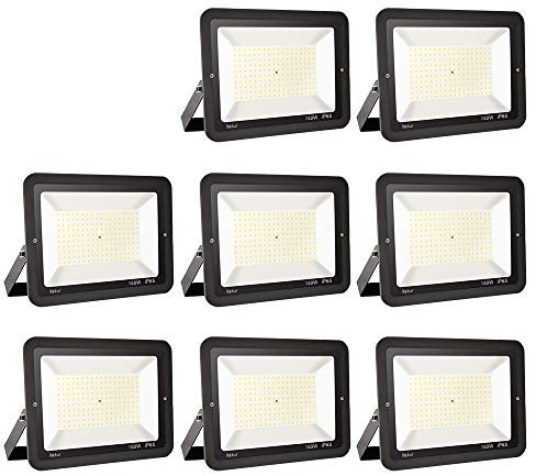 8pack 150W LED Foco Exterior, Proyector Foco Led Blanco Frío 6000K Floodlight Brillo Alto IP65 Impermeable Exterior Iluminación para Jardín, Garaje, Fábrica
