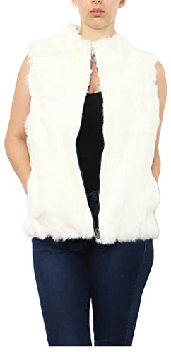 Miss Rouge Gilet sans manche,manteaux sans manche,en fourrure lapin (BLANC, TU (38,40,42))