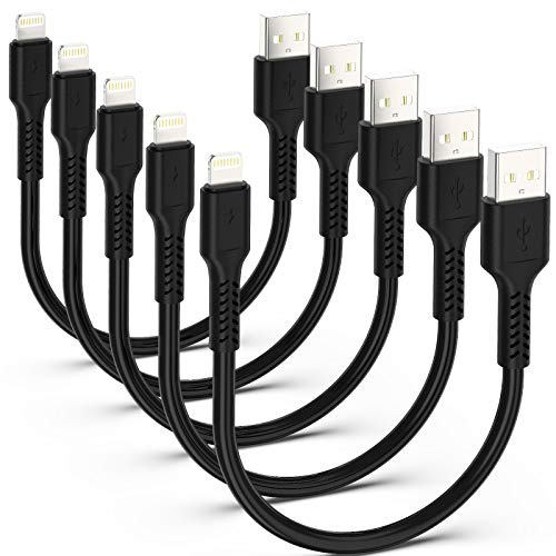 ADILIFT Ladekabel für iPhone kurz, 5 Stück 20 cm Lightning-Datenkabel | USB Schnellladekabel kompatibel mit iPhone 11 Pro Max XS X XR 8 7 6S 6 plus SE 5 iPad, Schwarz