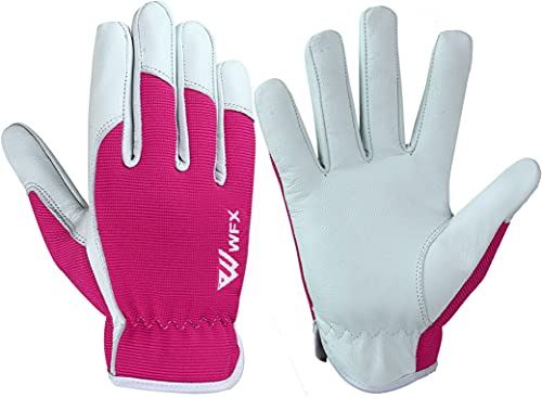 WFX Leder-Arbeitshandschuhe für Gartenarbeiten, atmungsaktiv, dornensicher, Handflächenbau, strapazierfähig, Gartenhandschuhe, Damen und Herren, Gripper Utility (Rosa, S)