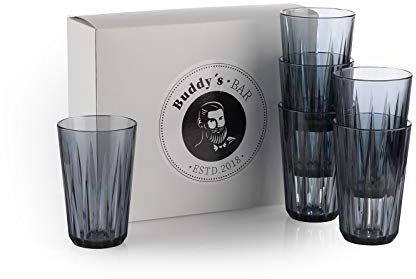 Buddy´s Bar - Set om 6, högkvalitativa 0,3 liter tritan-plastdricksglas, BPA-fri, kristallglasoptik, okrossbara återanvändbara och diskmaskinssäkra, 300 ml, grå