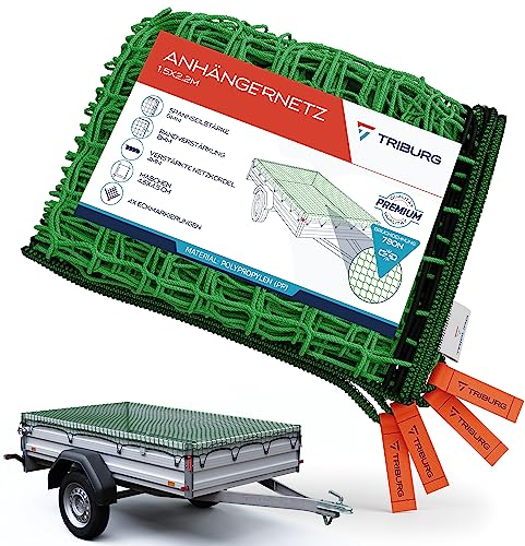 Anhängernetz 1,5x2,2 [DEKRA Geprüft] mit Eckmarkierungen und Randverstärkung - Anhänger Netz mit Spanngummi zur optimalen Ladungssicherung - Netz für Anhänger mit Gummiseil