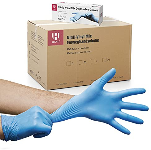 HARD Einweg-Handschuhe Nitril-Hybrid Größe M, Puderfrei, Latexfrei, Einmalhandschuhe Untersuchungshandschuhe 1000 Stück - Blau