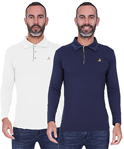Mens Long Sleeve Polo Shirt 2 Pack Polos for Men T-Shirt Golf Shirts Men's 2-Pack Polos UK Cotton Gifts for Men