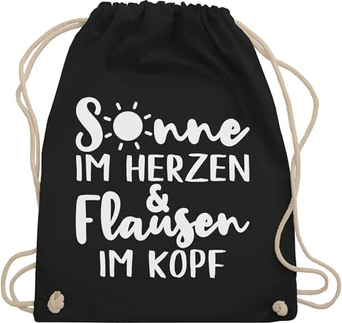 Shirtracer Turnbeutel Rucksack - Sprüche Statement mit Spruch - Sonne im Herzen und Flausen im Kopf - Unisize - Schwarz - beutel+rucksack+mit+sprüchen sprueche beutel sprüchen spruechen stoffrucksack