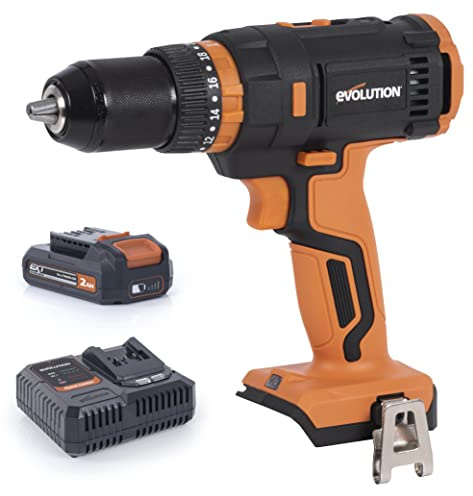 Evolution Power Tools R13CMB-Li Taladro combinado inalámbrico de 18 V con 3 modos (taladro, accionamiento, impacto) velocidad variable, clip para cinturón, luz de trabajo LED, batería de iones de