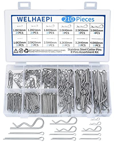 210 Pcs Cotter Pins and R Clips Assortment Kit, 304 Stainless Steel Split Pins, Retaining Spring Hitch Cotter Fastening Pins Clips Set, for Farm Trucks, Cars, Campers, Lawn and Garden Equipment