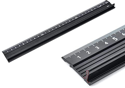 30cm Raised Grip Aluminium Ruler Cutting Ruler Metal Craft Safety Ruler for Length Measurement(Black) (huirumgc22042601)