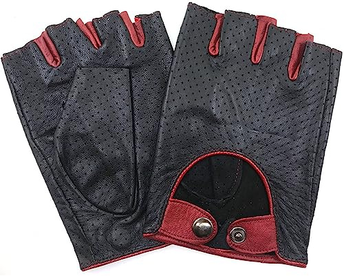 ZLUXURQ Mens Leather Full Mesh Fingerless Gloves Half Finger Driving Gloves