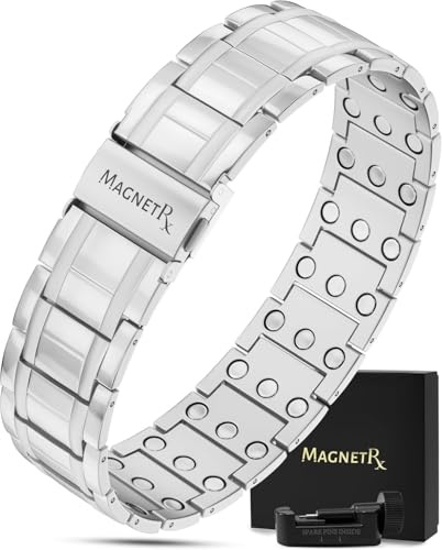 MagnetRX® 3X Styrka Magnetarmband för Män – Titan Magnetarmband – Justerbar Längd, Viklås, Storleksverktyg och Presentask (Silver)