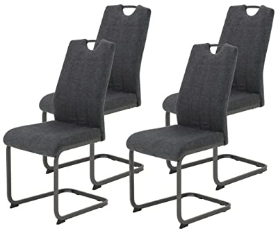 Hela Tische, 4er Set Britta Esszimmerstuhl, Schwingstuhl, Webstoff Mikrofaser, Anthrazit, Metallgestell Grau, Lehne mit Griff