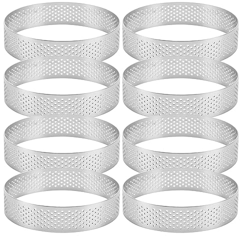 Kwaii Paquete de 8 anillos para tartas de acero inoxidable, resistente al , anillo de mousse de torta, forma de anillo de torta, herramientas redondas para hornear