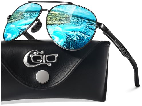 CGID Polariserade solglasögon UV400, pilot, Al-Mg, legering, premium, reflekterande solglasögon med fjädergångjärn för män och kvinnor, Al-mg svart ram | Blå spegellins, M