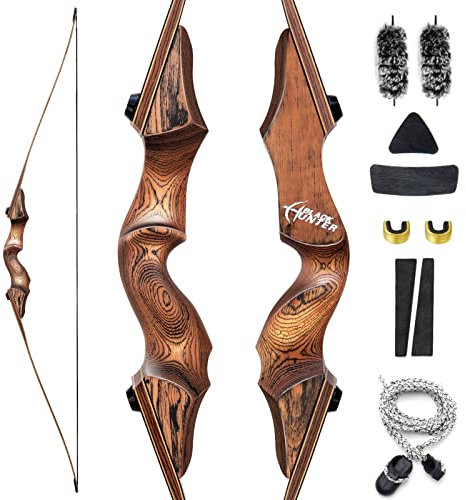 60 Zoll Black Hunter Langbogen 20-60LBS Bogenschießen Takedown Langbogen Set Rechte Hand Sportbogen Für Erwachsene Jagd (40LBS)
