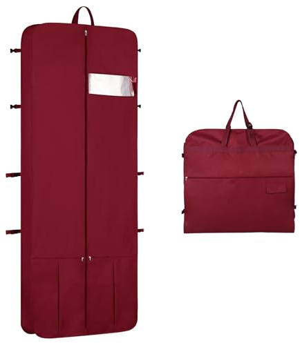 Univivi Kleidersack Lang,182cm Kleidersäck Brautkleid, Burgunderrot | Faltbarer, Wasserdichter, Reise, Mit Schuhfach, Mit 4 Reißverschluss Taschen, für Abendkleider