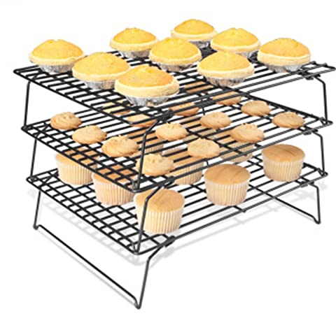 Baking Cooling Shelf Bread Cooling Rack Foldable Non-stick Cake Cooling Rack Drying Net Cooling Rack Baking Tools Cake Cooling Mesh (Color : Black, Size : 2pcs) (Black 3pcs)