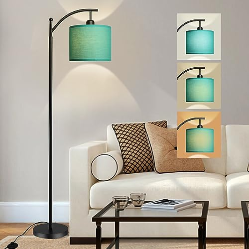 Depuley Lampadaires Arc pour salon avec 3 températures de couleur, lampe de lecture moderne avec pour chambre à coucher, ampoule LED 8W incluse, noir mat avec abat-jour vert foncé