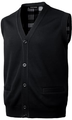 Herothorn Chaleco de Punto para Hombre, suéter Grueso con Cuello en V Forro Polar Cuello Chal, con Botones, sin Mangas Cárdigan sin Mangas de Chaqueta de algodón con Bolsillos Prendas
