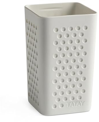 TATAY Toothbrush and Toothpaste Cup Bohol, Polypropylene, BPA Free, 100% Recycled Plastic, White, Measures 6.5 x 6.5 x 11 cm