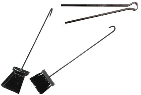 Kit Camino Attrezzi 3Pezzi, Set Utensili Camino in Ferro Battuto, Accessori per Caminetto Stufa Legna con PINZA Scopa Pala Nero