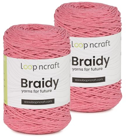 Loopncraft Makramee Garn 2er-Set Rosa, 2 X 2mm - 250m - 250g, Kettengarn, Braidy Garn, Recycling