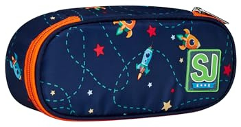 SJ GANG STYLE JAM GANG Portapenne Scuola Round Plus, Blu, Spaceship Trip, Bustina Ovale Con Tasca Interna ed Elastici Porta Penne, Accessori Zaino, Elementari, Medie, Bambino