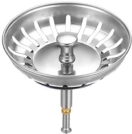 HUAERSICO Abflusssieb 79 mm - Siebkörbchen Abflussstopfen - Waschbeckenstöpsel mit Höhenverstellbar - Blanco spüle zubehör - Spülbecken Stöpsel, für Abflussöffnungen 80 bis 82 mm (2 Ersatz Dichtung)