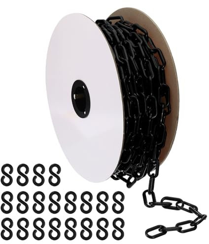 PATIKIL Plastic Chain,64 FEET Safety Barrier Chain for Crowd Control, 1/4inch(6mm) Black Plastic Chains Links for Queue Lines, Parking, Fences, Gate, Concerts, and Decoration