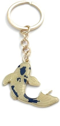 FizzyButton Gifts Koi Carp Fish with Blue Scales Keyring Key Ring with Enamel Charm and Gold Tone Keychain